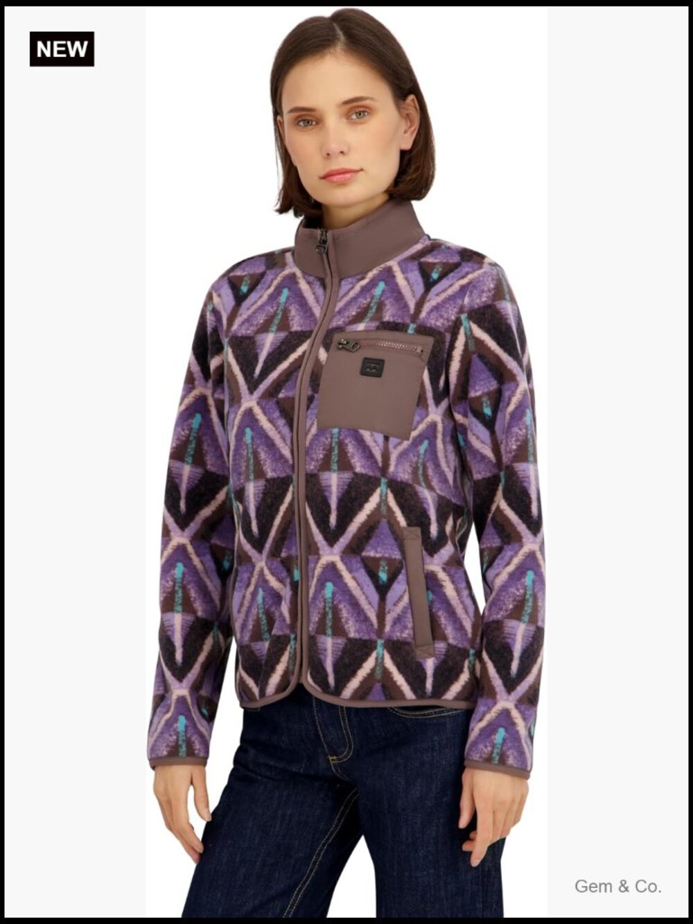 Sherpa Bonded Fleece Jacket - Full Zip, Hood, Side Pockets - Tie Dye